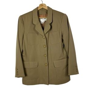 Vintage Donna Toran Khaki Beige Gold Button Skirt Suit Blazer Jacket 10
